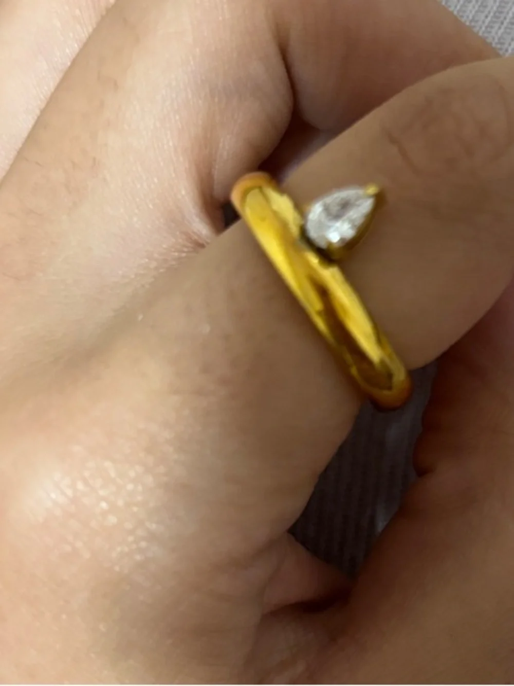 Gold-Tone Solitaire Ring with Clear Stone - Women Jewelry